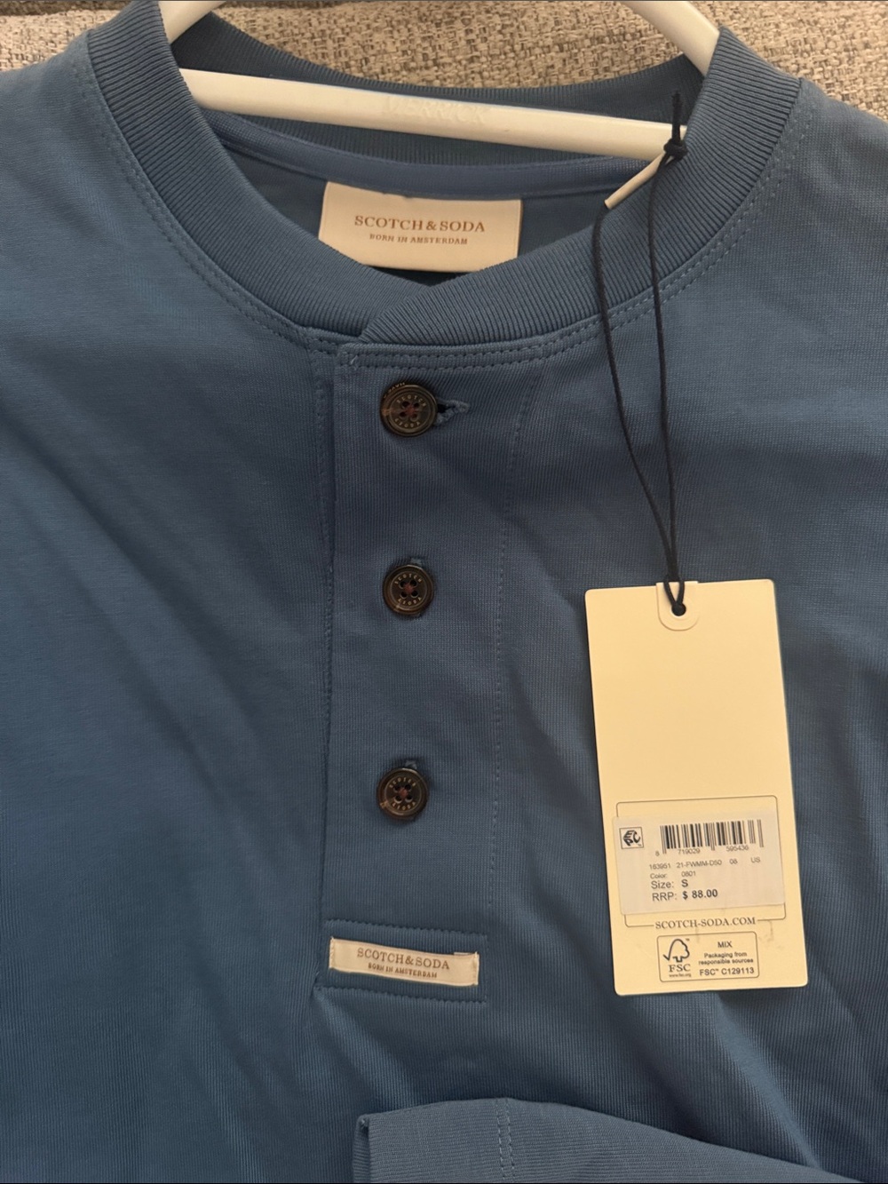 Scotch & Soda Blue Three-Button Henley